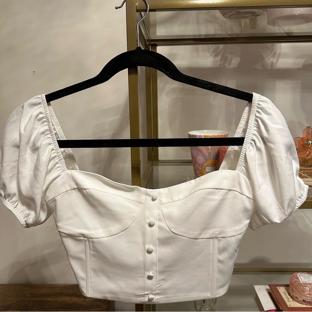 Tiger mist puff sleeve cropped milkmaid top